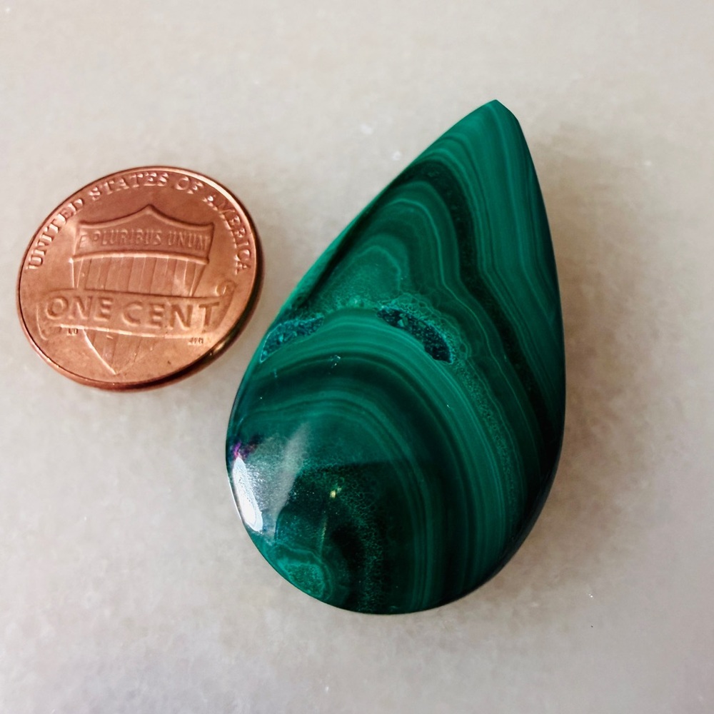 Natural Banded Malachite Cabochon -
Deep Green Velvet Pear Stone Jewelry Making